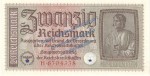 Banknote , 20 Reichsmark Schein in kfr. ZWK-5, Ros.554, P.139 , Drittes Reich o.D. Reichskreditkasse