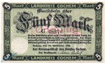 Banknote Cochem , 5 Mark Schein in kfr. E , Geiger 083.02 , 19.11.1918 , Rheinland Großnotgeld