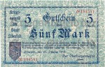 Banknote Elberfeld , 5 Mark Schein in kfr. Geiger 124.01 , Kn 4mm , 25.10.1918 , Rheinland Großnotgeld