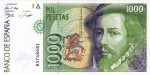Banknote Spanien , 1.000 Pesetas Schein -B- 1992 -Hernán Cortés- unc-kfr WPM.163