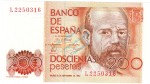 Banknote Spanien , 200 Pesetas Schein 1980 -Leopoldo Garci de las Alas- unc-kfr WPM.156