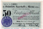 Banknote Sparkasse Weida , 50 Mark Schein in gbr.E , Geiger 541.03 , von 1918 , Thüringen Großnotgeld