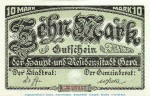 Banknote Stadt Gera , 10 Mark Schein , A-No-Kn , in kfr. , Geiger 172.03.d o.D. , Thüringen Großnotgeld