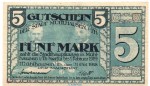 Banknote Stadt Mühlhausen , 5 Mark Schein in gbr. Geiger 364.01 von 1918 , Thüringen Großnotgeld