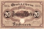 Banknote Stadt Pößneck , 20 Mark , Kn 5mm in kfr. , Geiger 420.03.e , o.D. Thüringen Großnotgeld