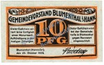 Blumenthal , Notgeld 10 Pfennig Schein in kfr. Tieste 0760.10.20 , Niedersachsen 1920 Verkehrsausgabe
