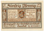 Cannstatt , Notgeld 50 Pfennig Schein unc-kfr. Tieste 1085.05.05  , WÜR 1918 Verkehrsausgabe -4110-