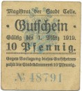 Celle , Notgeld 10 Pfennig Schein gbr. Tieste 1115.20.01  , NDS o.D. Verkehrsausgabe -4114-