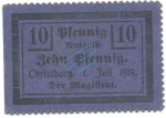 Christburg , Notgeld 10 Pfennig Schein unc-kfr. Tieste 1145.10.36 , DWP 1919 Verkehrsausgabe -4120-