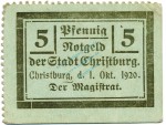 Christburg , Notgeld 5 Pfennig Schein unc-kfr. Tieste 1145.10.40 , DWP 1920 Verkehrsausgabe -4121-