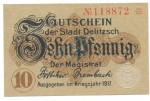 Delitzsch , Notgeld 10 Pfennig Schein unc-kfr. Tieste 1325.15.06 , S 1917 Verkehrsausgabe -4065-