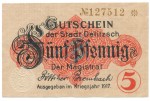 Delitzsch , Notgeld 5 Pfennig Schein unc-kfr. Tieste 1325.15.15 , S 1917 Verkehrsausgabe -4064-