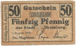 Dramburg , Notgeld 50 Pfennig Schein gbr. Tieste 1470.05.06 , POM 1918 Verkehrsausgabe -4155-