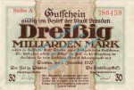 Dresden , Notgeld 30 Milliarden Mark Schein in kfr. Bühn 1130.23 , Sachsen 1923 Inflation