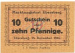 Ebersberg , Notgeld 10 Pfennig Schein unc-kfr. Ti.1560.05.02 , Bayern 1916 Verkehrsausgabe