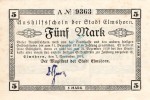 Elmshorn , Banknote 5 Mark Schein unc-kfr. Geiger 127.01.a , Schleswig Holsetein 1918 Großnotgeld