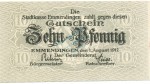 Emmendingen , Notgeld 10 Pfennig Schein unc-kfr. Ti.1705.05.26 , Baden 1921 Verkehrsausgabe
