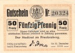 Frankenberg , Notgeld 50 Pfennig Schein unc-kfr. Ti.1915.10.01 , Sachsen o.D. Verkehrsausgabe