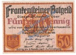 Frankenstein , Notgeld 50 Pfennig Schein in kfr. Tieste 1925.05.07 , Schlesien 1920 Verkehrsausgabe