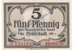 Fraustadt , Notgeld 5 Pfennig Schein in kfr. Tieste 1945.05.10 , Posen o.D. Verkehrsausgabe