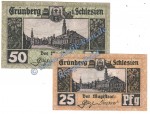 Grünberg , Notgeld Set mit 2 Scheinen in kfr. Tieste 2640.05.20-21 , Schlesien o.D. Verkehrsausgabe