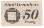 Graudenz , Notgeld 50 Pfennig Schein in kfr. Tieste 2430.05.11 , Westpreussen 1917 Verkehrsausgabe