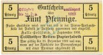 Halle Cröllwitz , Notgeld 5 Pfennig Schein unc-kfr. Ti.2745.05.20 , Sachsen 1919 Verkehrsausgabe