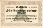 Hamburg , Banknote 500.000 Mark Schein in unc-kfr. Keller 2125.b , Hamburg 1923 Inflation