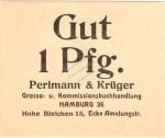 Hamburg , Notgeld 1 Pfennig Schein unc-kfr. Ti.2765.375.01 , Hamburg o.D. Verkehrsausgabe