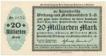 Hannover , Banknote 20 Milliarden Mark Schein L-gbr. Keller 2181.b , Niedersachsen 1923 InflationHannover , Banknote 20 Milliarden Mark Schein L-gbr. Keller 2181.b , Niedersachsen 1923 Inflation