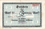 Harburg , Banknote 20 Mark Schein gbr.E Geiger 221.04 , Niedersachsen 1918 Grossnotgeld