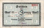 Harburg , Banknote 20 Mark Schein gbr. Geiger 221.04 , Niedersachsen 1918 Grossnotgeld