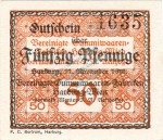 Harburg , Notgeld 50 Pfennig Schein unc-kfr. Ti.2805.40.02 , Niedersachsen 1918 Verkehrsausgabe