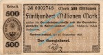 Hartmannsdorf , Banknote 500 Millionen Mark Schein in gbr. Keller 2231.b , Sachsen 1923 Grossnotgeld - Inflation