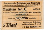 Heidenheim , Notgeld 5 Mark Schein unc-kfr. Ti.2860.10.03 , Württemberg o.D. Verkehrsausgabe