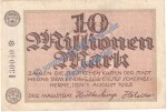 Herne , Banknote 10 Millionen Mark Schein in gbr. Keller 2339.b Grossnotgeld 1923 Inflation Westfalen