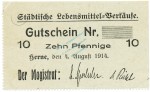 Herne , Notgeld 10 Pfennig Schein unc-kfr. Diessner 148.2.d , Westfalen 1914 Notgeld 1914-15