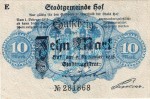 Hof , Banknote 10 Mark Schein in gbr. Geiger 239.5 , Bayern 1918 Grossnotgeld