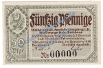 Königsberg FR , Notgeld 50 Pfennig Schein in kfr. Tieste 3585.05.01 , Sachsen 1918 Verkehrsausgabe