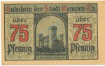 Kempen , Notgeld 75 Pfennig Schein Nr.2 unc-kfr. M-G 689.3 , RHL 1920 Seriennotgeld -5786-