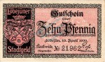 Löbejün , Notgeld 10 Pfennig Schein in unc-kfr. Ti.4180.05.05 , Sachsen 1920 Verkehrsausgabe