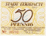 Lörrach , Notgeld 50 Pfennig Schein unc-kfr. Ti.4190.05.01 , Baden 1920 Verkehrsausgabe