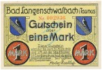 Langenschwalbach , Notgeld 1 Mark Schein unc-kfr. M-G 771.2 , HE 1920 Seriennotgeld -1893-