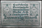 Lautawerk , Banknote 20 Mark -Alu- unc-kfr. Mü.2590.1 , BBG 1922 Großnotgeld -3636-