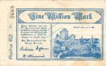 Lennep , Banknote 1 Million Mark Schein gbr. Keller 3215.f , Rheinland 1923 Inflation