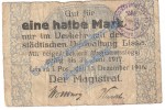 Lissa , Notgeld 1 halbe Mark Schein in gbr. Tieste 4155.05.03 , Posen 1916 Verkehrsausgabe