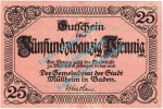 Müllheim , Notgeld 25 Pfennig Schein in kfr. Tieste 4670.05.01 , Baden o.D. Verkehrsausgabe