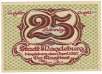 Magdeburg , Notgeld 25 Pfennig Schein unc-kfr. Ti.4330.40.25 , SA 1920 Verkehrsausgabe -4193-