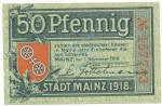 Mainz , Notgeld 50 Pfennig Schein unc-kfr. Ti.4350.15.05 , HE 1918 Verkehrsausgabe -4178-