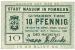 Massow , Notgeld 10 Pfennig Schein unc-kfr. Ti.4435.05.01 , POM 1920 Verkehrsausgabe -4203-